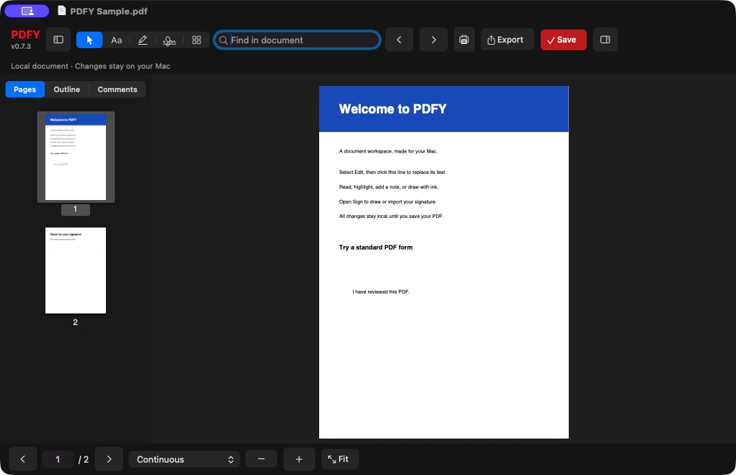 PDFY et son document de démonstration